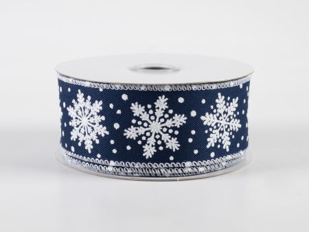 1.5  Snowflakes Ribbon: Navy Blue & White (10 Yards) Sale