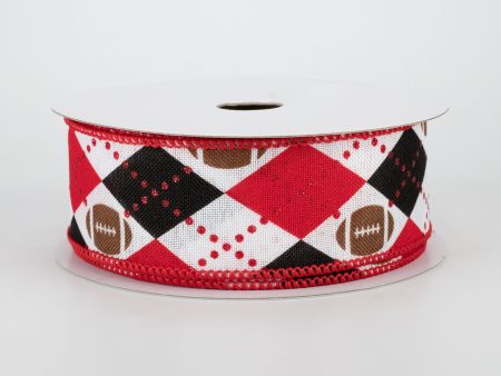 1.5  Argyle Footballs Ribbon: Black & Red (10 Yards) Fashion