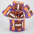 2.5  Footballs On Stripe Ribbon: Orange, Purple, Brown (10 Yards) Fashion