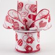 2.5  Christmas Mittens Ribbon: White & Red (10 Yards) Discount