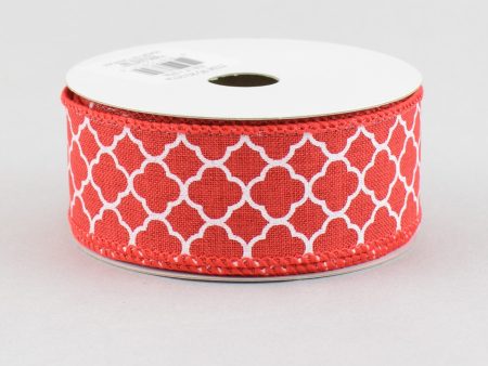 1.5  Quatrefoil Ribbon: Red & White (10 Yards) Supply