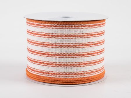 2.5  Ticking Stripe Ribbon: Ivory & Dark Orange (10 Yards) Online now