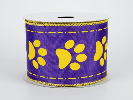 2.5  Satin Paw Prints Ribbon: Purple & Gold (10 Yards) Fashion