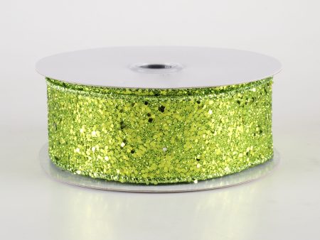 1.5  Large Glitter Ribbon: Lime Green (10 Yards) Online Hot Sale