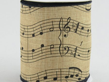 4  Canvas Ribbon Beige With Black Music Notes (10 Yards) For Discount