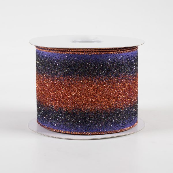 2.5  Gradient Glitter Ombré Ribbon: Purple, Orange, Black (10 Yards) For Discount