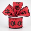 2.5  Satin Paw Prints Ribbon: Red & Black (10 Yards) on Sale