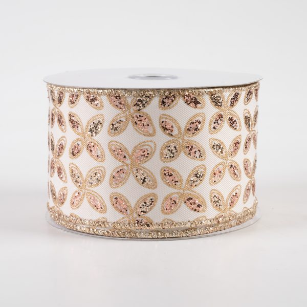 2.5  Quatrefoil Petals Ribbon: Ivory, Rose, Champagne, Gold (10 Yards) on Sale