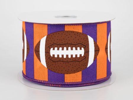 2.5  Footballs On Stripe Ribbon: Orange, Purple, Brown (10 Yards) Fashion