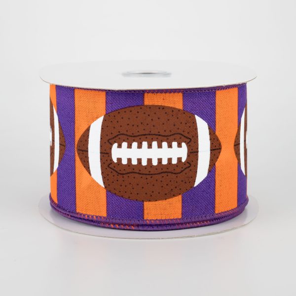 2.5  Footballs On Stripe Ribbon: Orange, Purple, Brown (10 Yards) Fashion