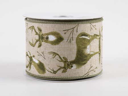 2.5  Deer Ribbon: Natural & Moss (10 Yards) For Sale