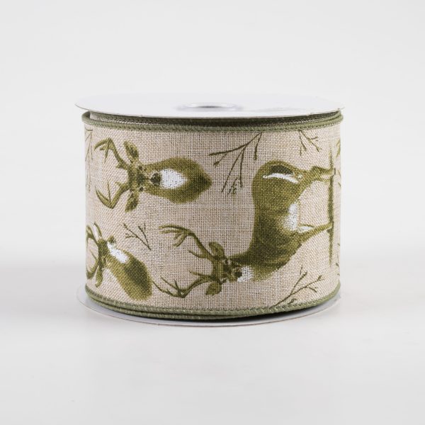 2.5  Deer Ribbon: Natural & Moss (10 Yards) For Sale