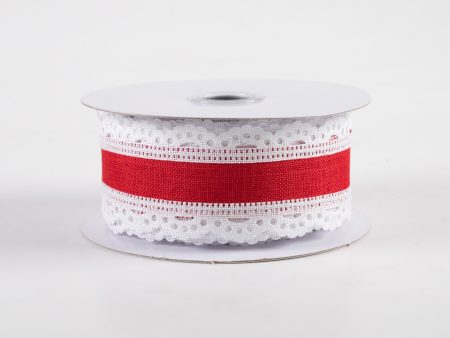 1.5  Scalloped Edge Ribbon: White & Red (10 Yards) Online Hot Sale