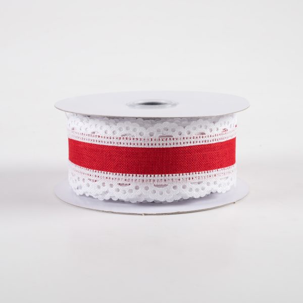 1.5  Scalloped Edge Ribbon: White & Red (10 Yards) Online Hot Sale