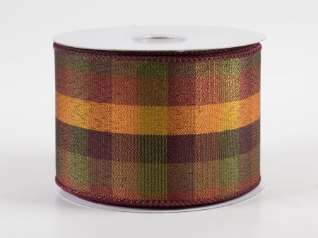 2.5  Metallic Plaid Ribbon: Brown, Rust, Moss, Copper (10 Yards) Online Sale