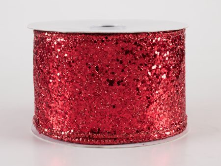 2.5  Large Glitter Ribbon: Red (10 Yards) Online Sale