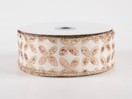 1.5  Quatrefoil Petals Ribbon: Ivory, Rose, Champagne, Gold (10 Yards) Fashion