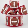 2.5  Footballs On Stripe Ribbon: Light Grey & Crimson (10 Yards) For Cheap