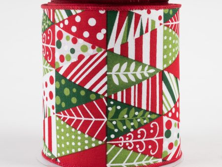 4  Triangle Christmas Tree Ribbon: White, Red, Green (10 Yards) Online Hot Sale