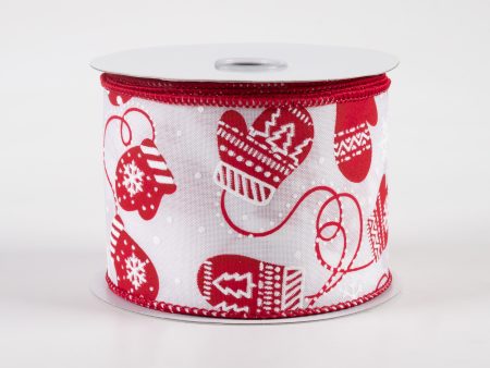 2.5  Christmas Mittens Ribbon: White & Red (10 Yards) Discount