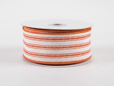 1.5  Ticking Stripe Ribbon: Ivory & Dark Orange (10 Yards) Hot on Sale