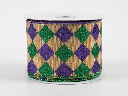 2.5  Glitter Diamond Check Woven Metallic Lines Ribbon: Antique Gold Mardi Gras (10 Yards) Online Sale