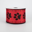 2.5  Satin Paw Prints Ribbon: Red & Black (10 Yards) on Sale