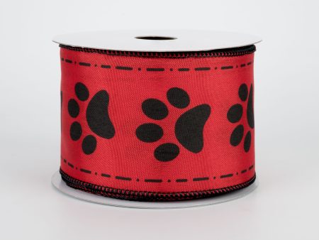 2.5  Satin Paw Prints Ribbon: Red & Black (10 Yards) on Sale