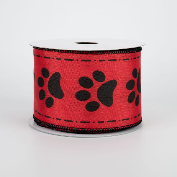 2.5  Satin Paw Prints Ribbon: Red & Black (10 Yards) on Sale