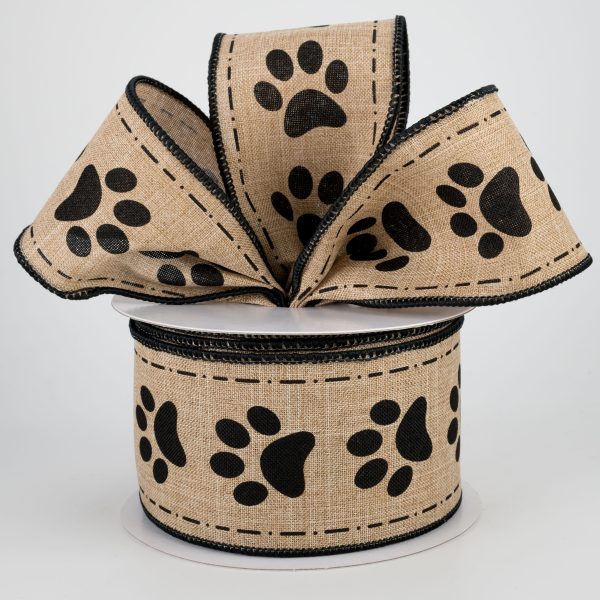 2.5  Paw Prints Ribbon: Light Beige & Black (10 Yards) Supply