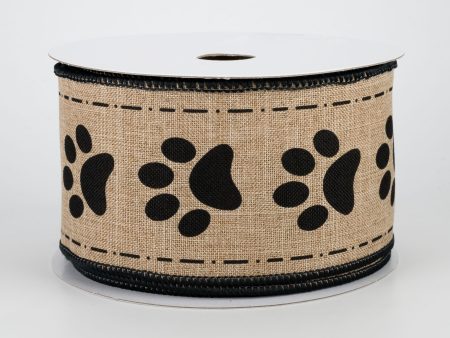 2.5  Paw Prints Ribbon: Light Beige & Black (10 Yards) Supply