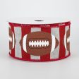 2.5  Footballs On Stripe Ribbon: Light Grey & Crimson (10 Yards) For Cheap