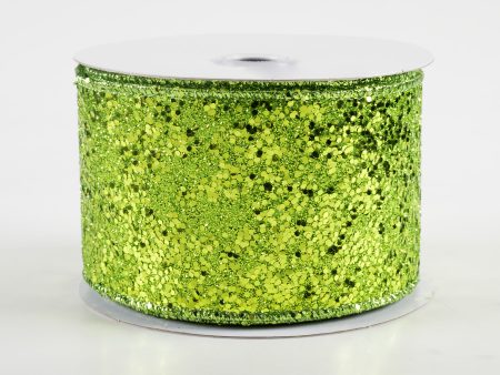 2.5  Large Glitter Ribbon: Lime Green (10 Yards) Sale