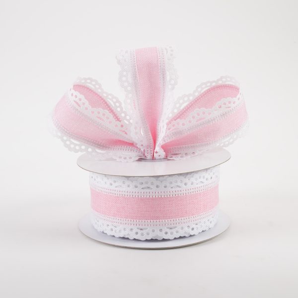 1.5  Scalloped Edge Ribbon: White & Light Pink (10 Yards) Online Sale