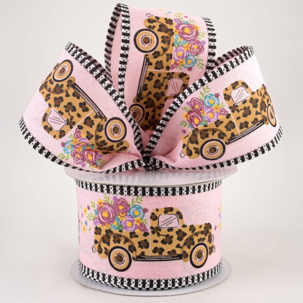 2.75  Leopard Flower Truck Stripe Edge Ribbon: Pink (10 Yards) Online