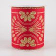 4  Bold Glittered Art Deco Ribbon: Red (10 Yards) Supply