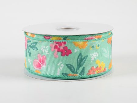 1.5  Soft Florals Ribbon: Mint Green (10 Yards) Online now