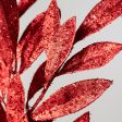 23  Tinsel Glitter Bay Leaf Spray: Red For Sale