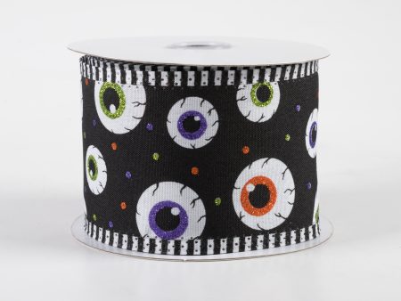 2.5  Eyeballs Stripe Edge Ribbon: Black, Purple, Lime, Orange (10 Yards) Supply