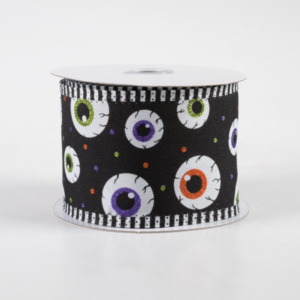 2.5  Eyeballs Stripe Edge Ribbon: Black, Purple, Lime, Orange (10 Yards) Supply