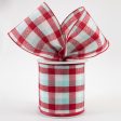 4  Woven Flannel Check Ribbon: Red, White, Ice Blue (10 Yards) Hot on Sale