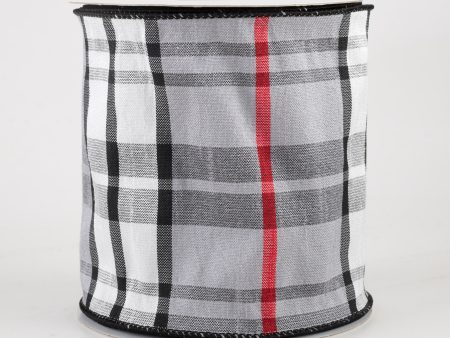 4  Plaid Faux Dupioni Ribbon: Grey, White, Black, Red (10 Yards) Online Sale