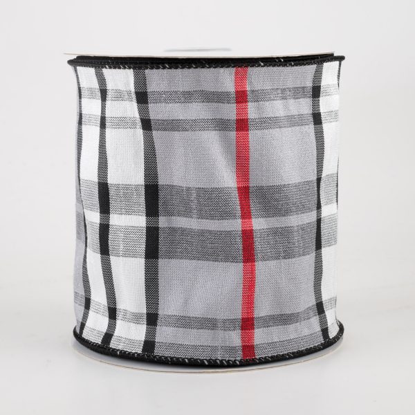 4  Plaid Faux Dupioni Ribbon: Grey, White, Black, Red (10 Yards) Online Sale