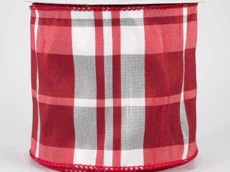 4  Plaid Faux Dupioni Ribbon: Red, White, Grey (10 Yards) For Cheap