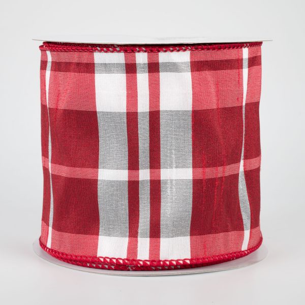 4  Plaid Faux Dupioni Ribbon: Red, White, Grey (10 Yards) For Cheap