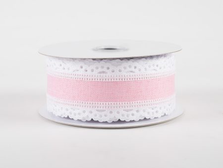 1.5  Scalloped Edge Ribbon: White & Light Pink (10 Yards) Online Sale