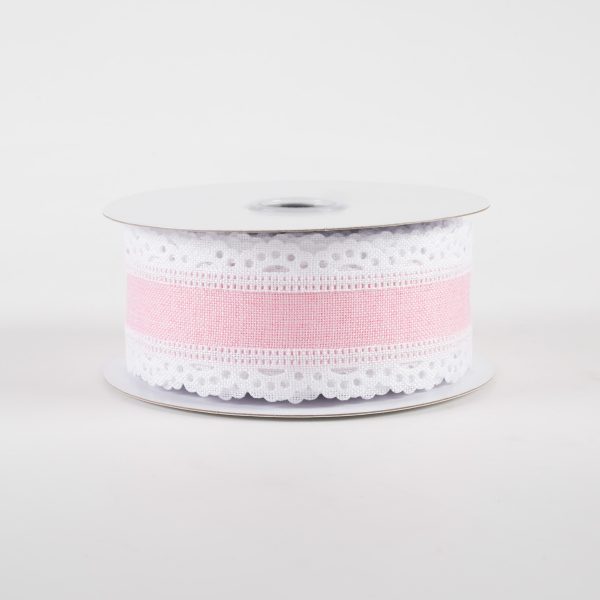 1.5  Scalloped Edge Ribbon: White & Light Pink (10 Yards) Online Sale