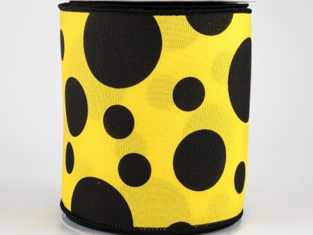 4  Giant Three Size Polka Dot Ribbon: Yellow & Black (10 Yards) Online Hot Sale