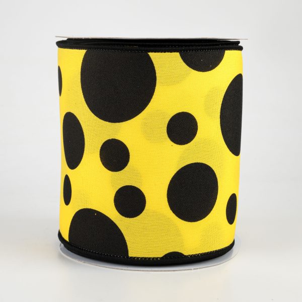 4  Giant Three Size Polka Dot Ribbon: Yellow & Black (10 Yards) Online Hot Sale