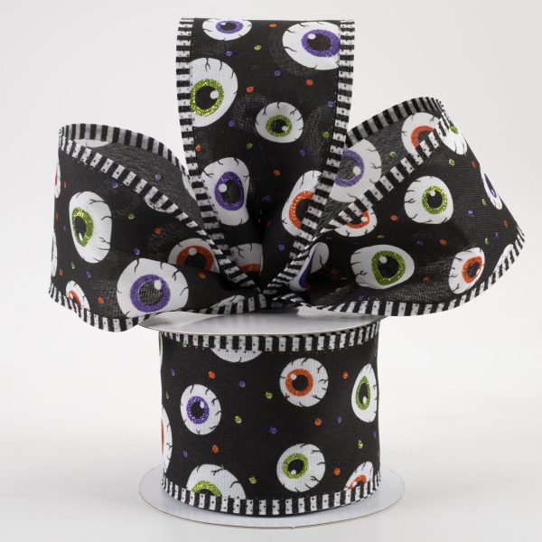 2.5  Eyeballs Stripe Edge Ribbon: Black, Purple, Lime, Orange (10 Yards) Supply